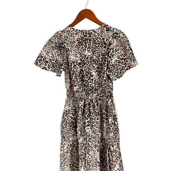 Anthropologie Somerset collection Maxi Dress Leopard Print Short Sleeves & Smock - Picture 8 of 10